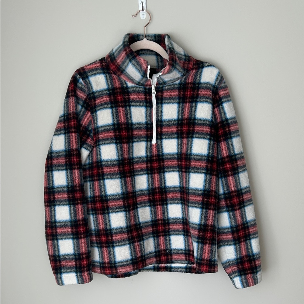 J. Crew Plaid Fleece Pullover Quarter Zip